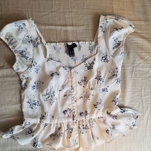 White and blue floral peplum top!